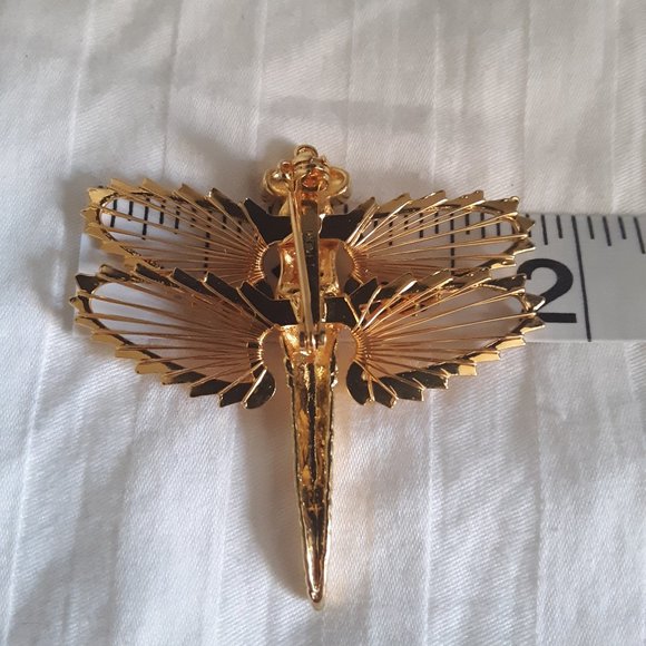 Vintage Monet Dragonfly Gold Tone Rhinestone Pin Brooch - Picture 5 of 6